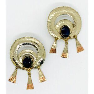 Vintage Modernist Handmade Mixed Metal Earrings 1980's Large, Statement Unique